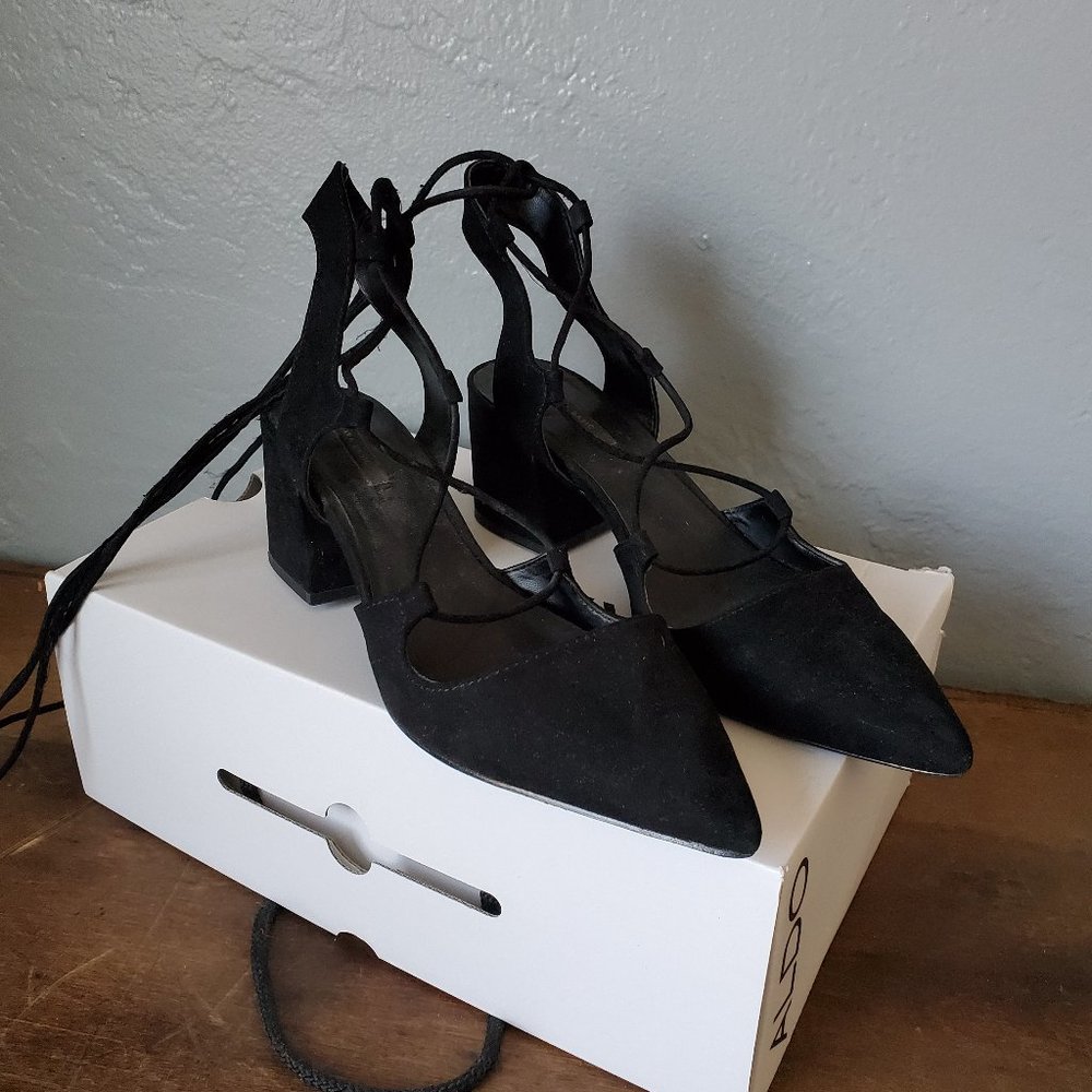 Aldo black suede strappy heels